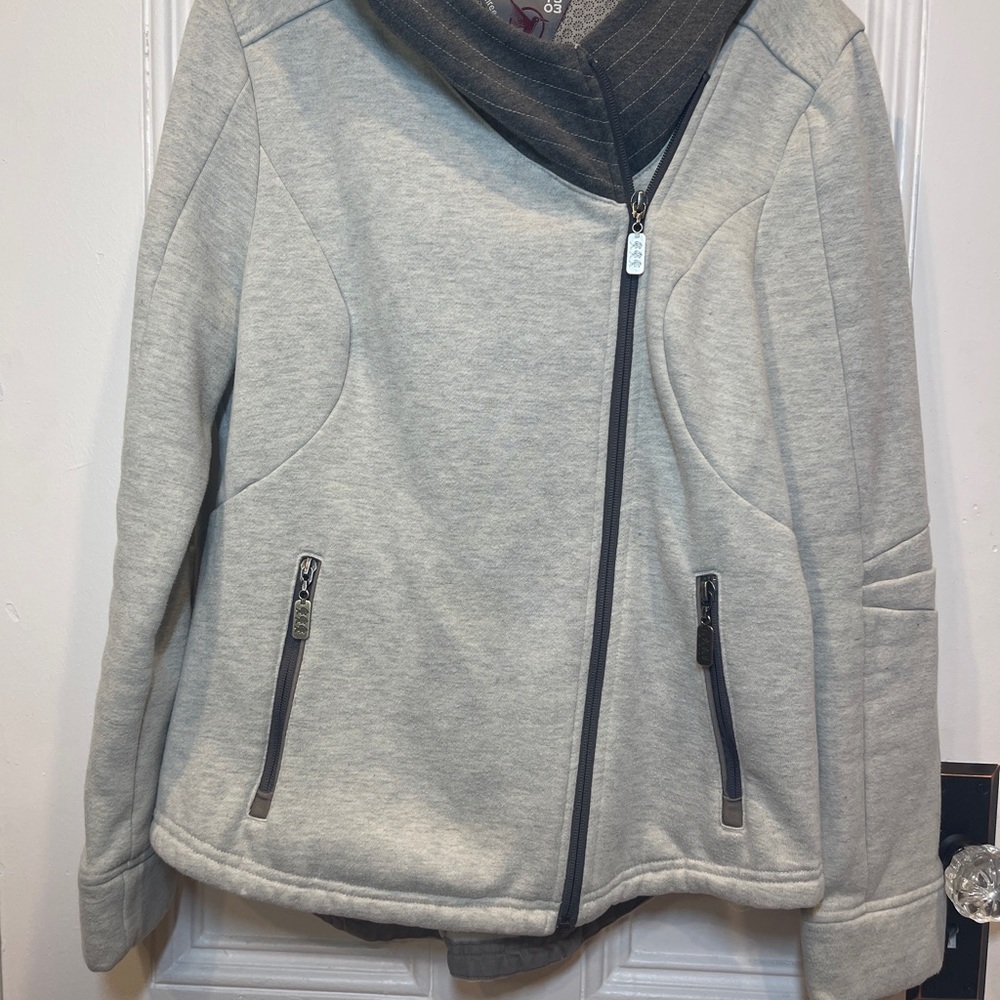 Three Stones Two Toned Gray Asymmetrical Sweatshirt with Folded Collar - Size M
